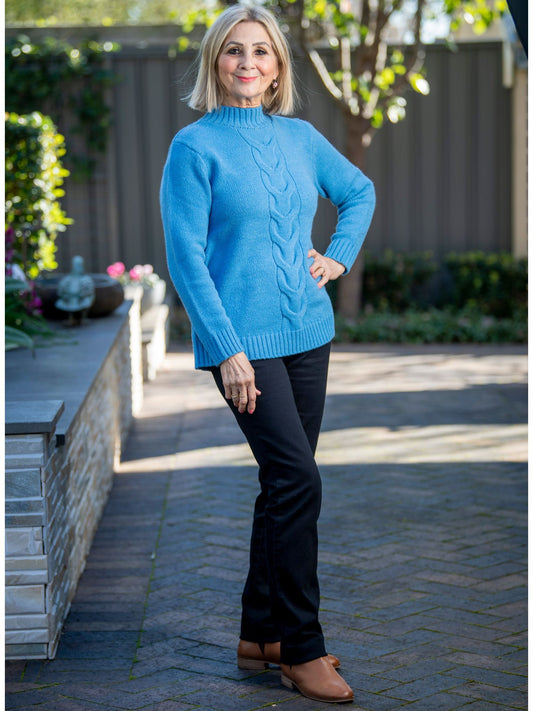 Single Cable Knit Mock Turtle Neck jumper #5622 - Blue
