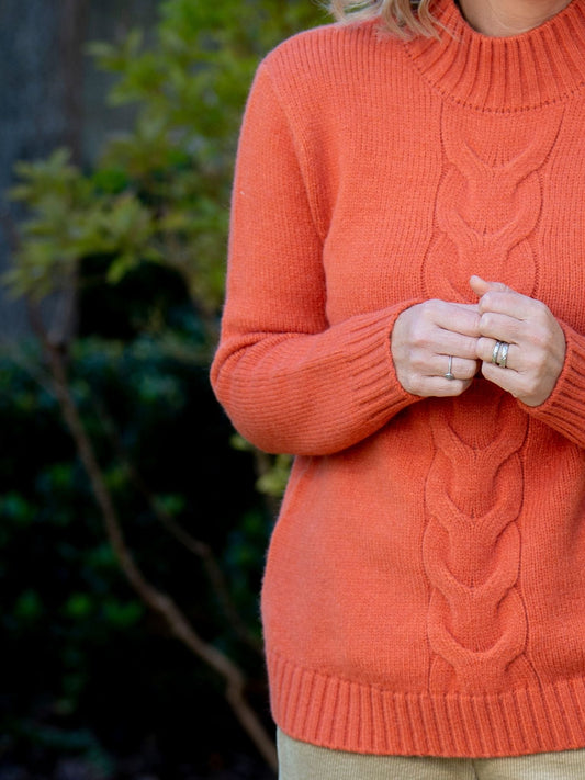 Single Cable Knit Mock Turtle Neck jumper #5622 - Terracotta