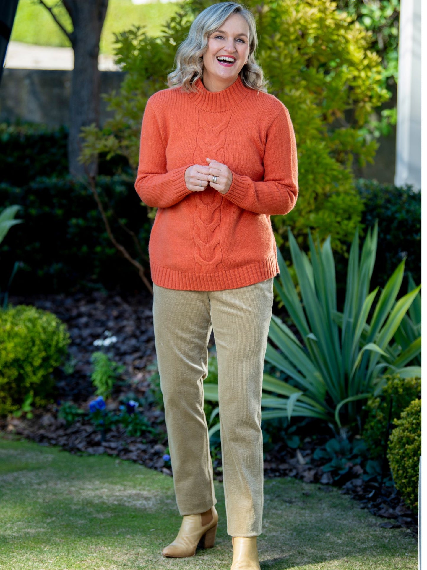 Single Cable Knit Mock Turtle Neck jumper #5622 - Terracotta
