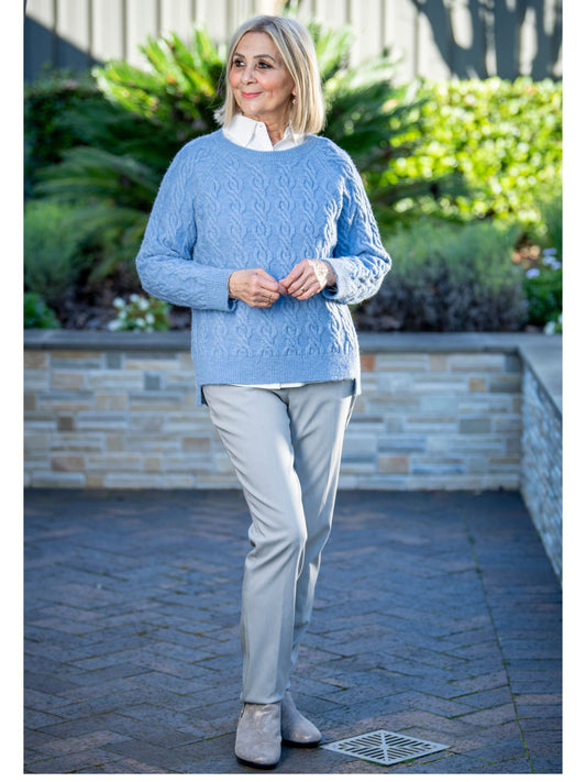All over cable knit raglan sleeve Crew Neck jumper #5766 - Blue