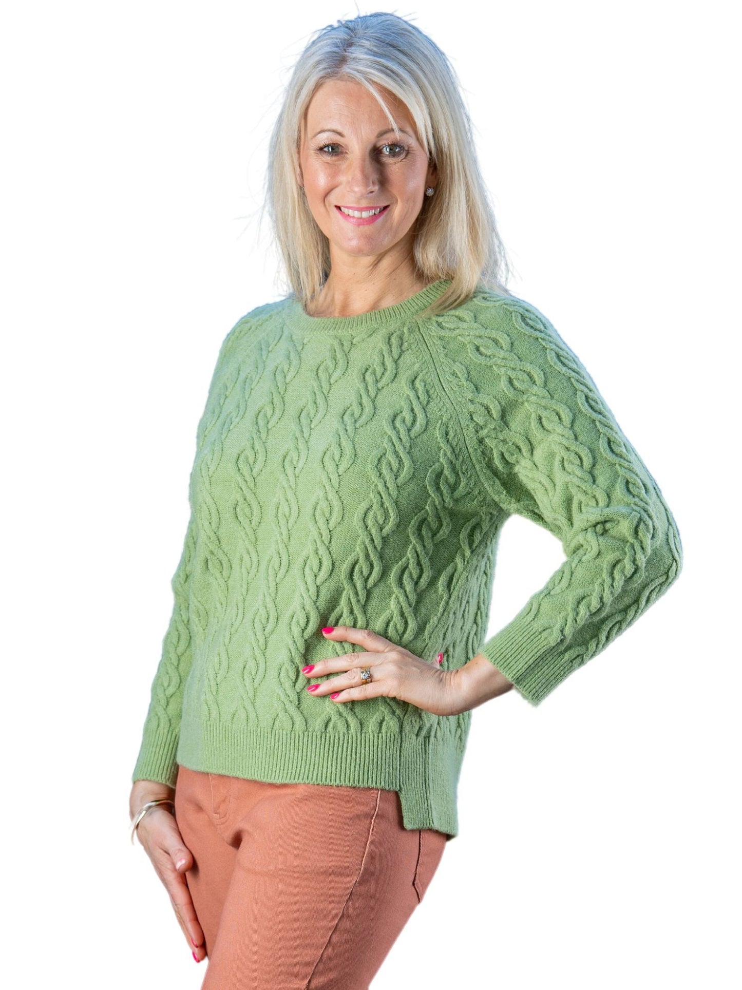 All over cable knit raglan sleeve Crew Neck jumper #5766 - Green