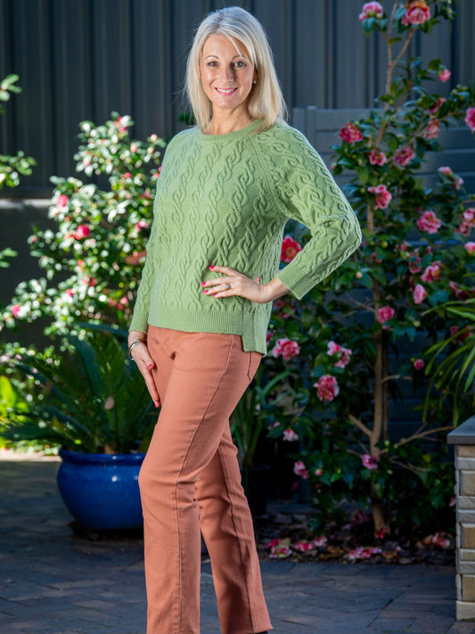 All over cable knit raglan sleeve Crew Neck jumper #5766 - Green