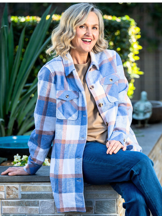 Check Shacket Shirt Jacket #9069 Blue