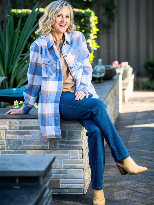 Check Shacket Shirt Jacket #9069 Blue