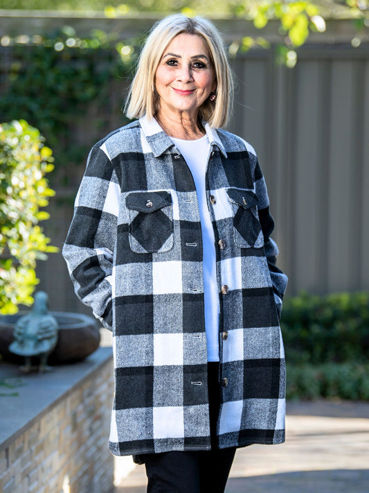 Check Shacket Shirt Jacket #9069 Black