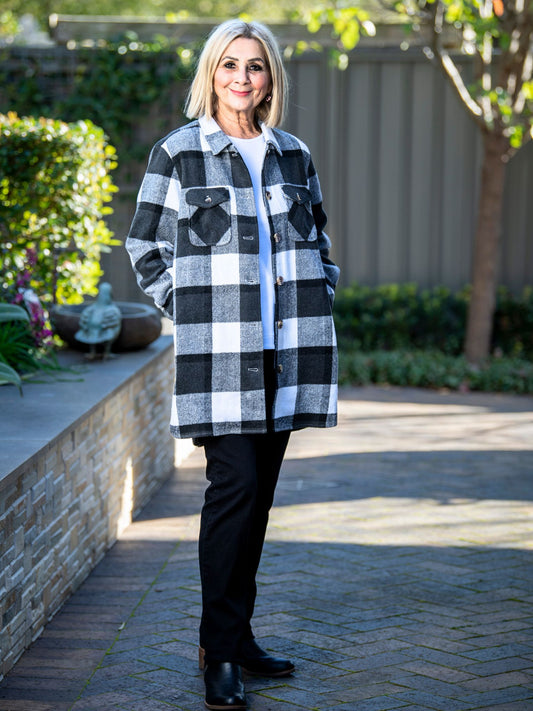 Check Shacket Shirt Jacket #9069 Black