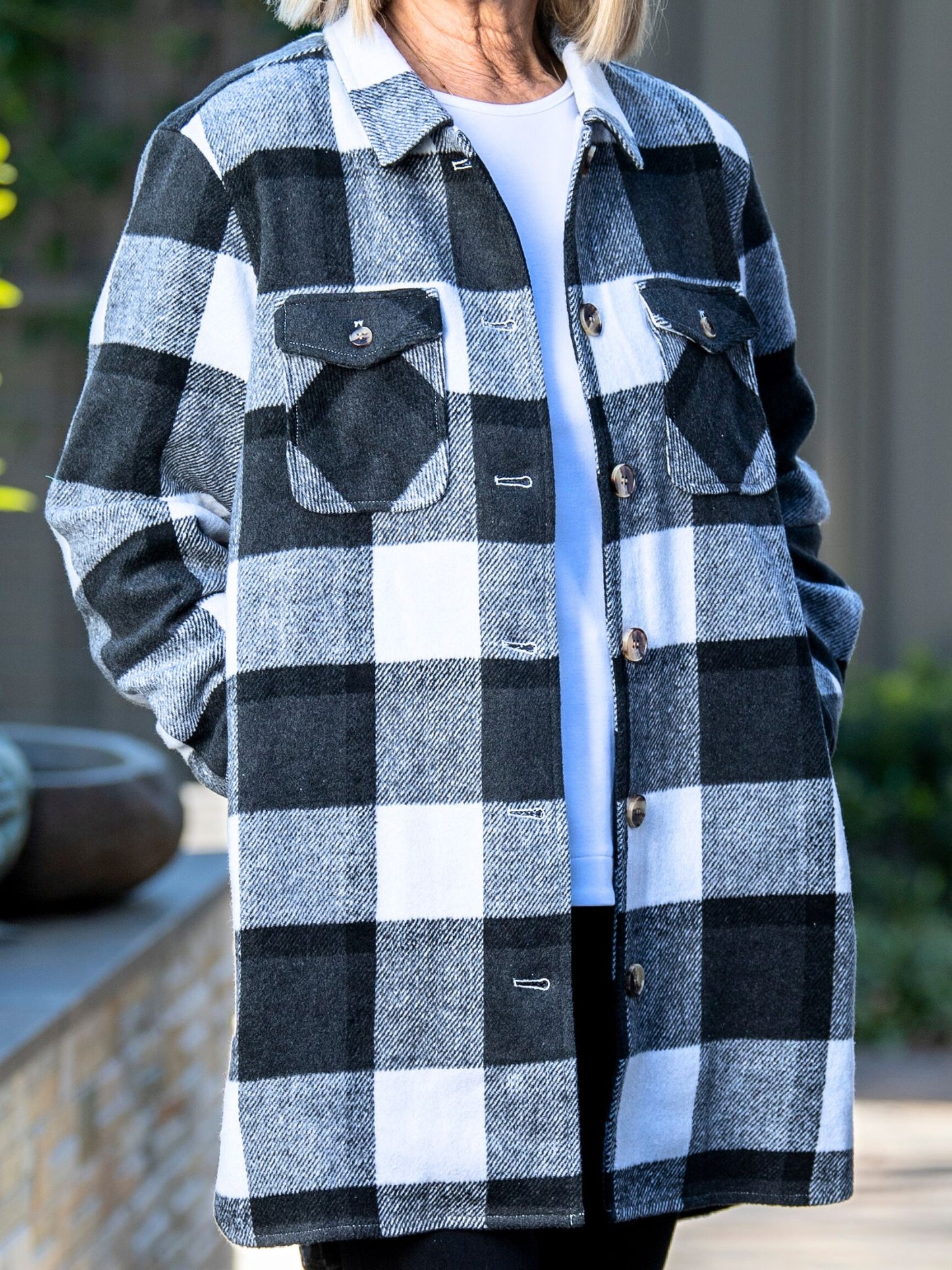 Check Shacket Shirt Jacket #9069 Black