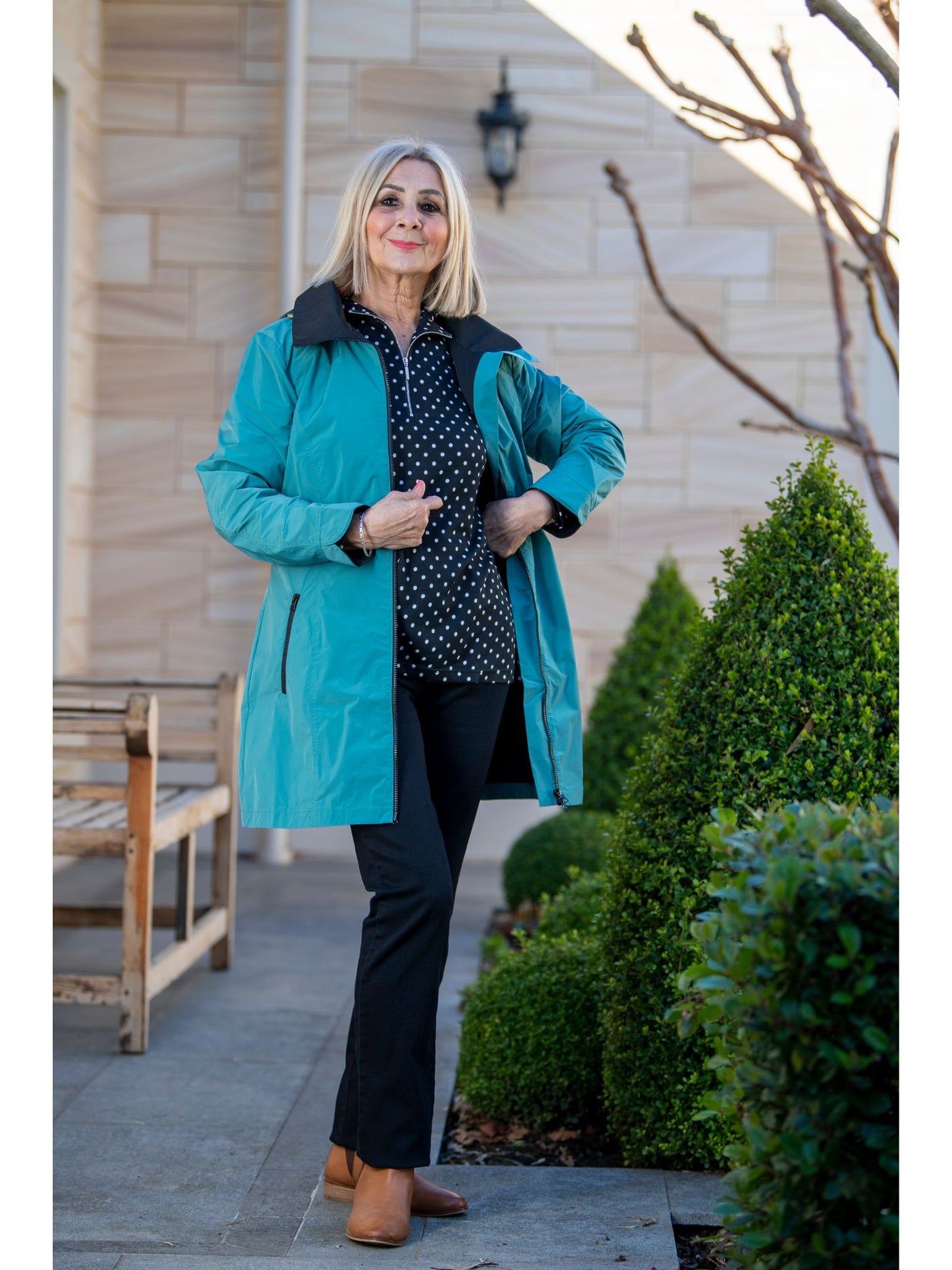 Waterproof thigh length zip front jacket with hood #9006 - Green