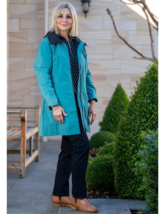 Waterproof thigh length zip front jacket with hood #9006 - Green