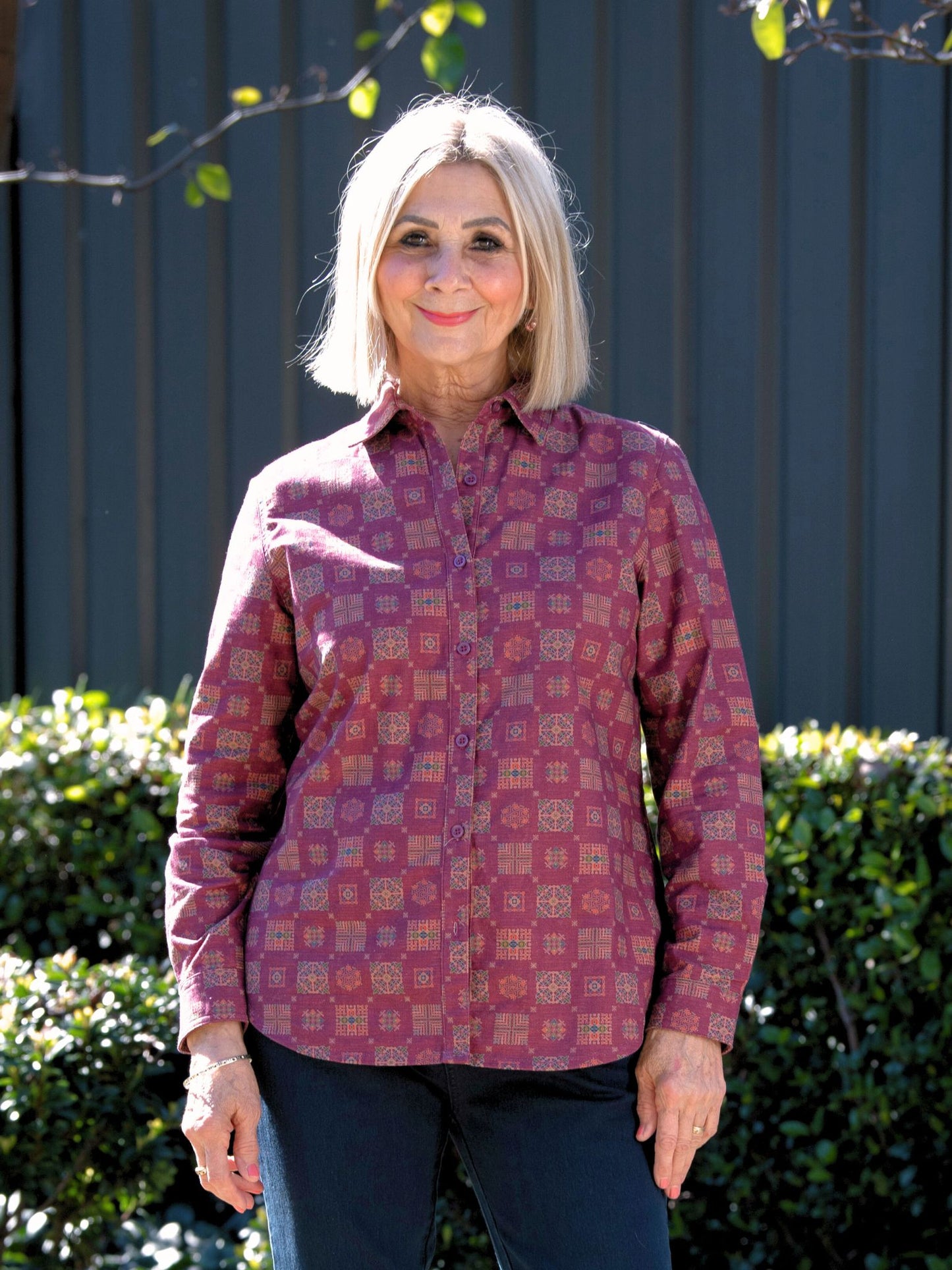 Pure 100% Cotton Long Sleeve Multi Colour Print Shirt #3739 Rosewood