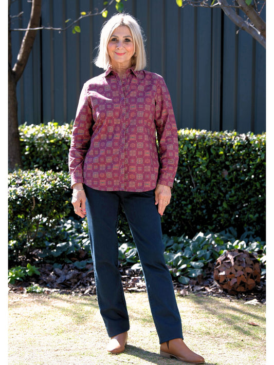 Pure 100% Cotton Long Sleeve Multi Colour Print Shirt #3739 Rosewood