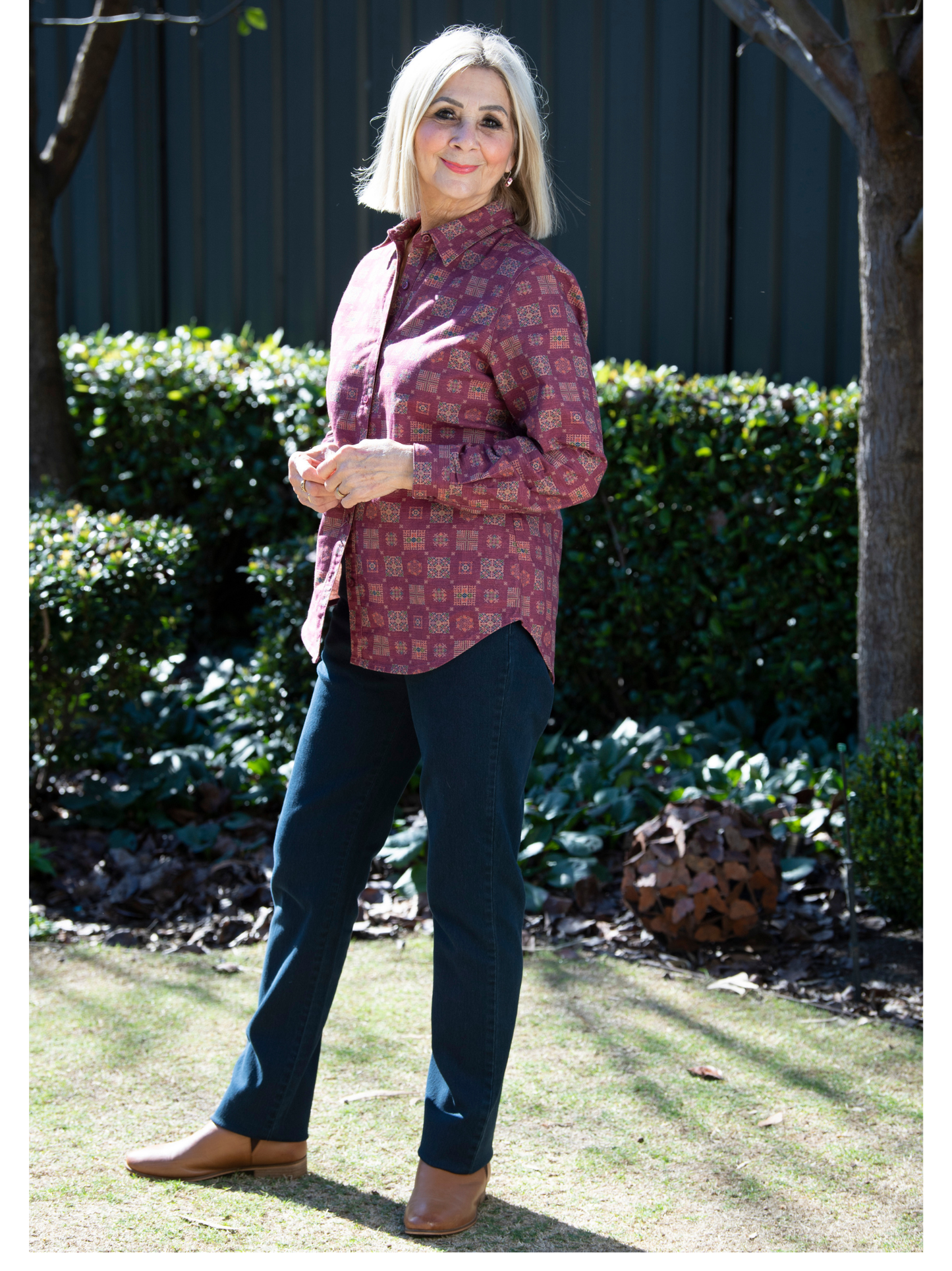 Pure 100% Cotton Long Sleeve Multi Colour Print Shirt #3739 Rosewood