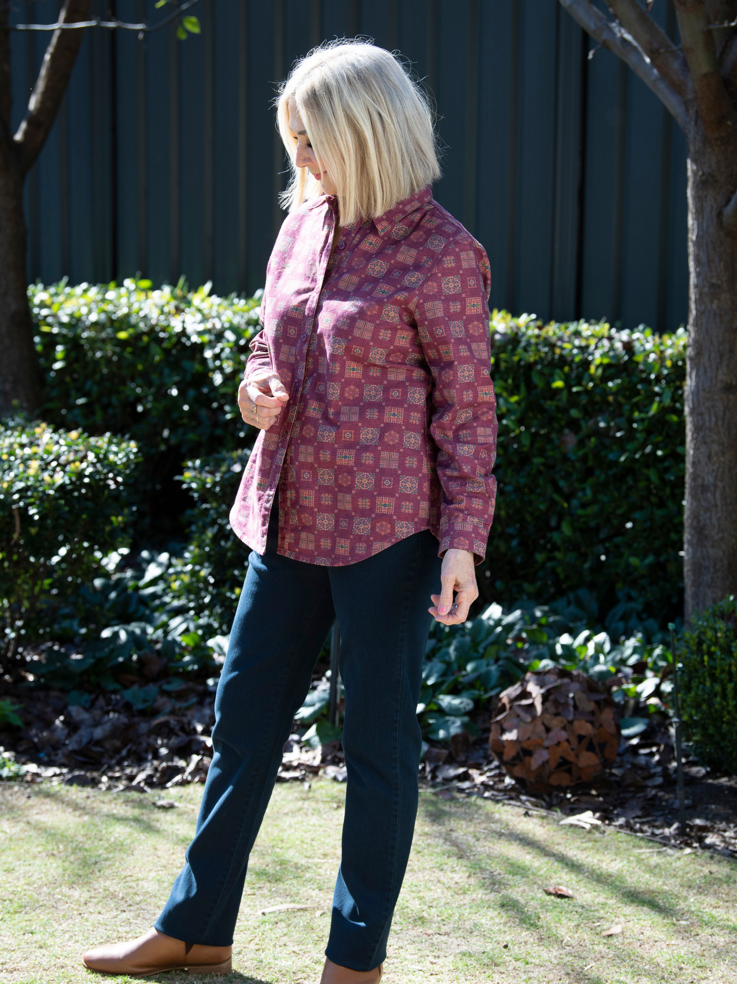 Pure 100% Cotton Long Sleeve Multi Colour Print Shirt #3739 Rosewood