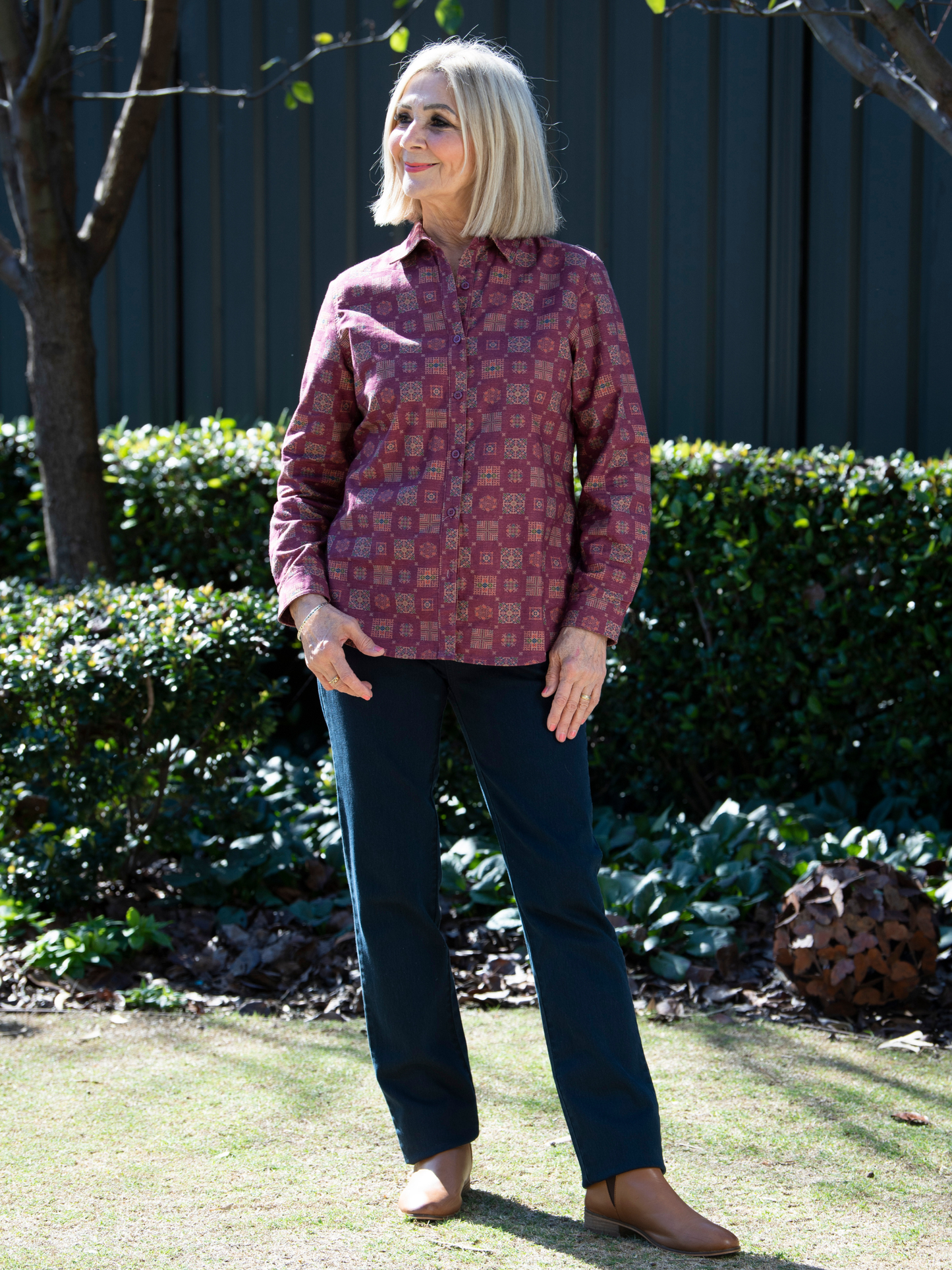 Pure 100% Cotton Long Sleeve Multi Colour Print Shirt #3739 Rosewood