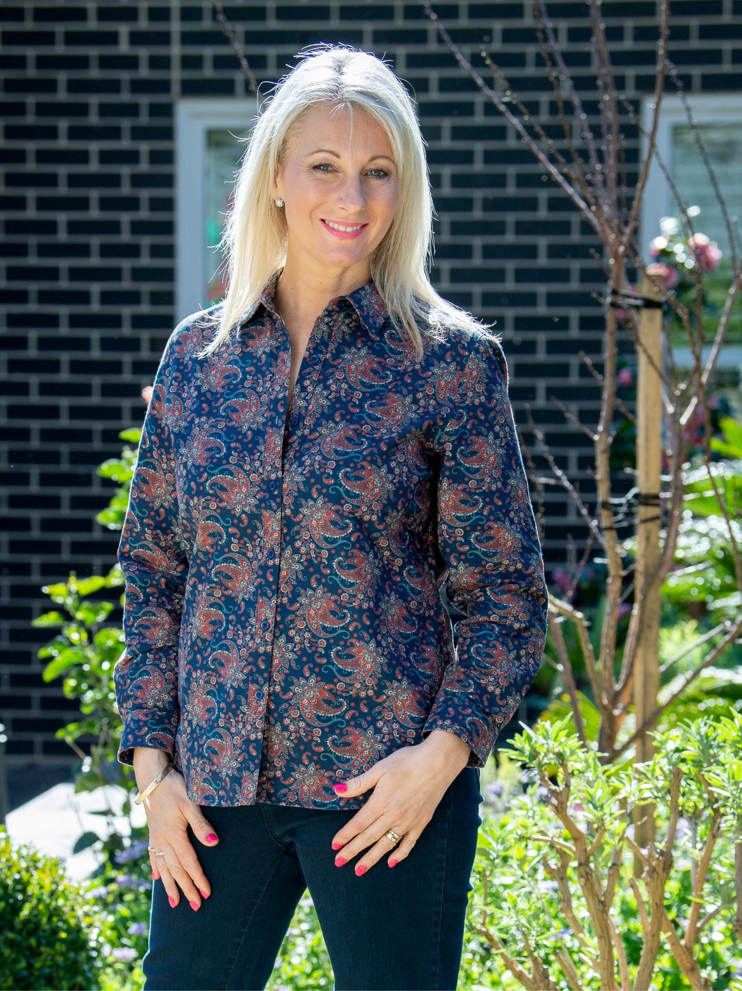 Pure 100% Cotton Long Sleeve Multi Colour Print Shirt #3739 Navy