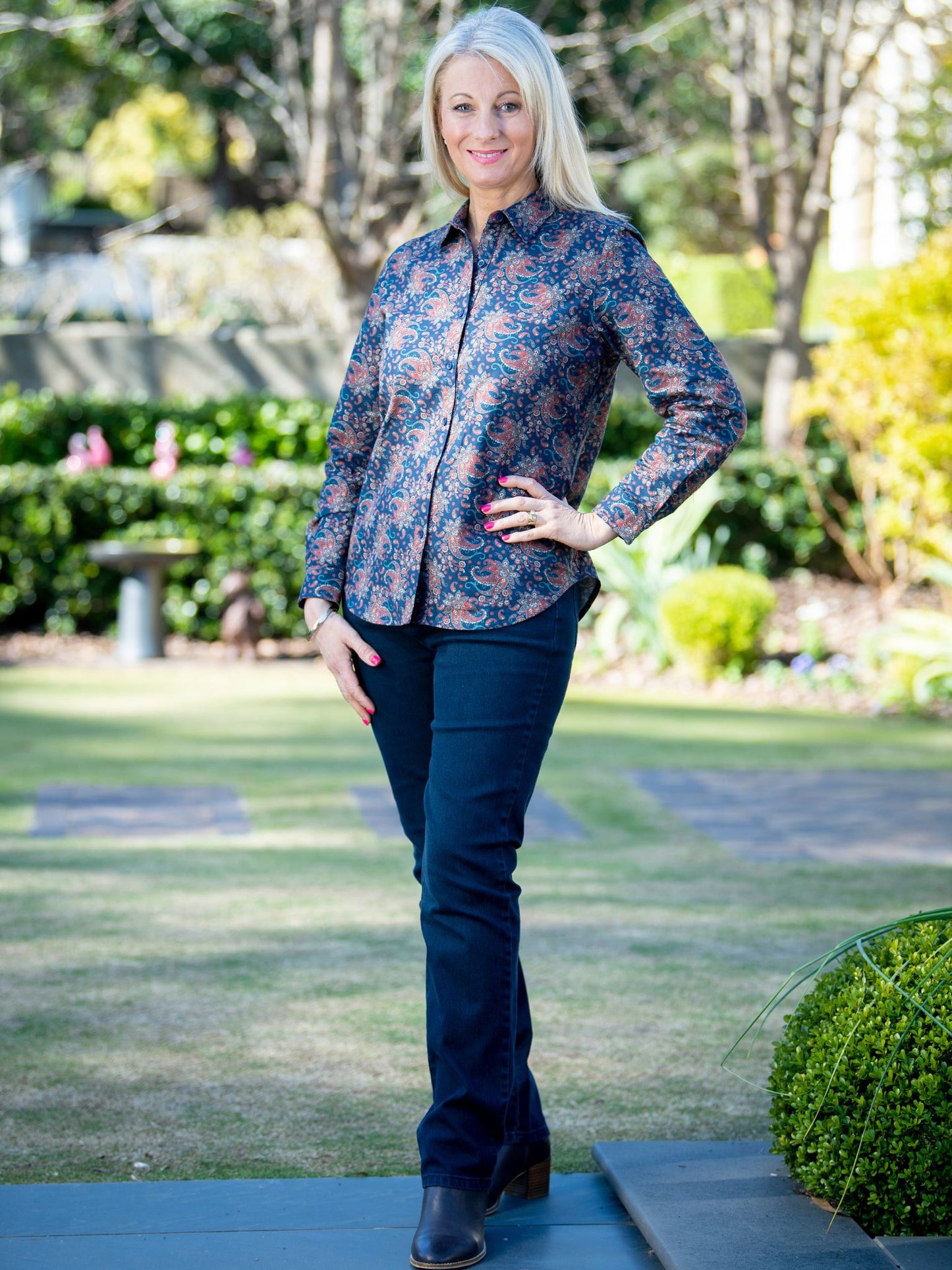 Pure 100% Cotton Long Sleeve Multi Colour Print Shirt #3739 Navy