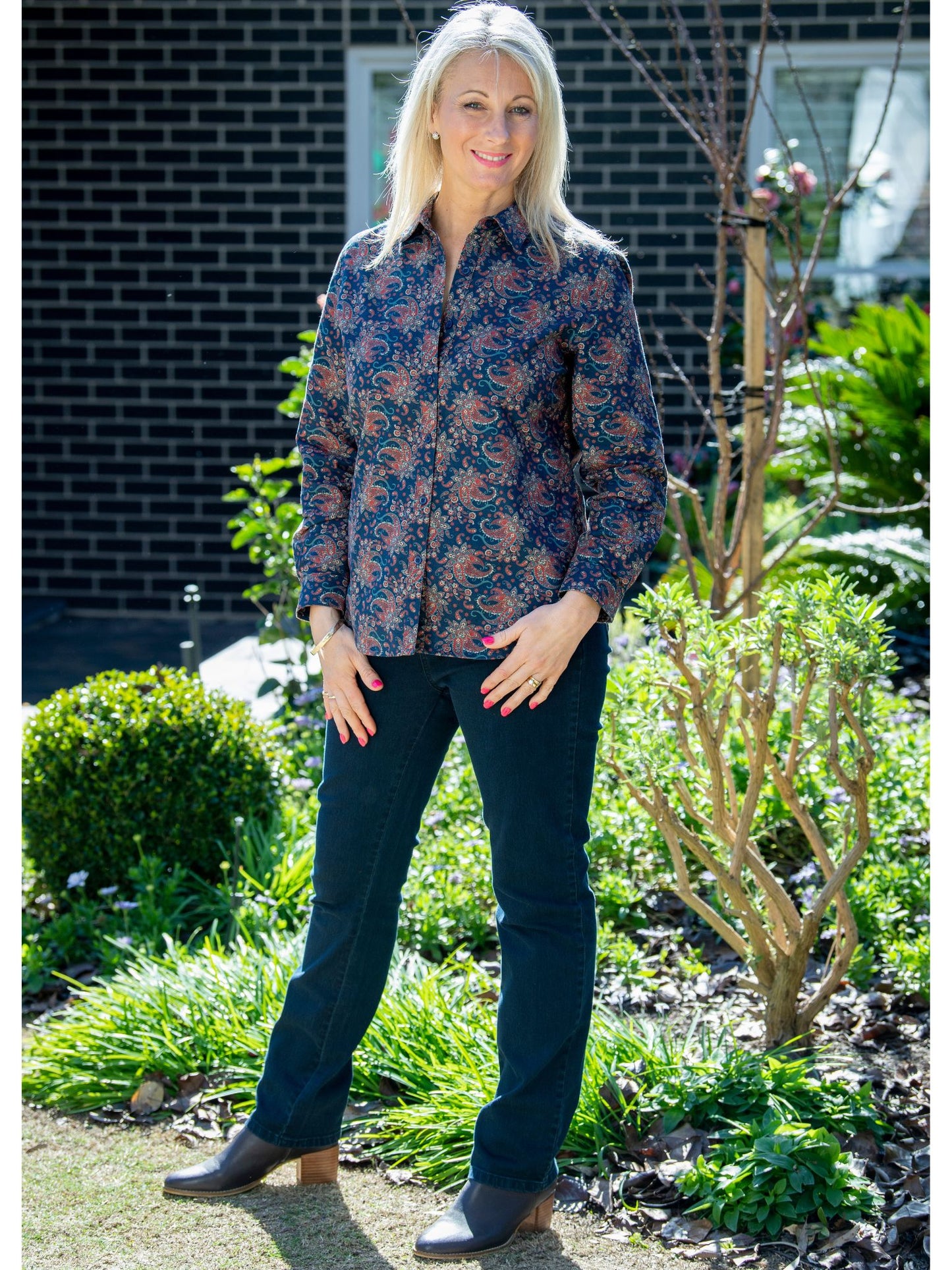 Pure 100% Cotton Long Sleeve Multi Colour Print Shirt #3739 Navy