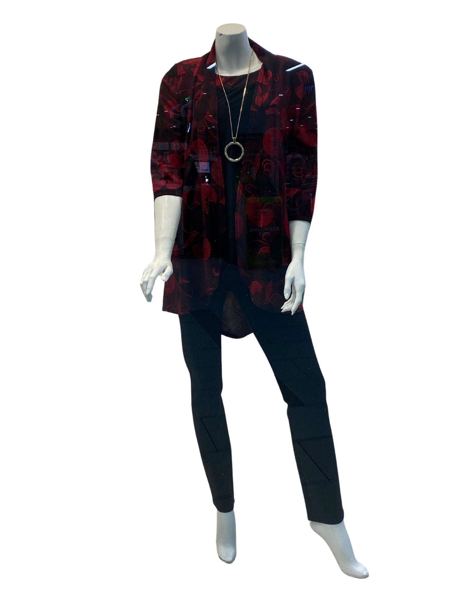 Floral Two way stretch Jacquard Jacket #9021 Red/Black