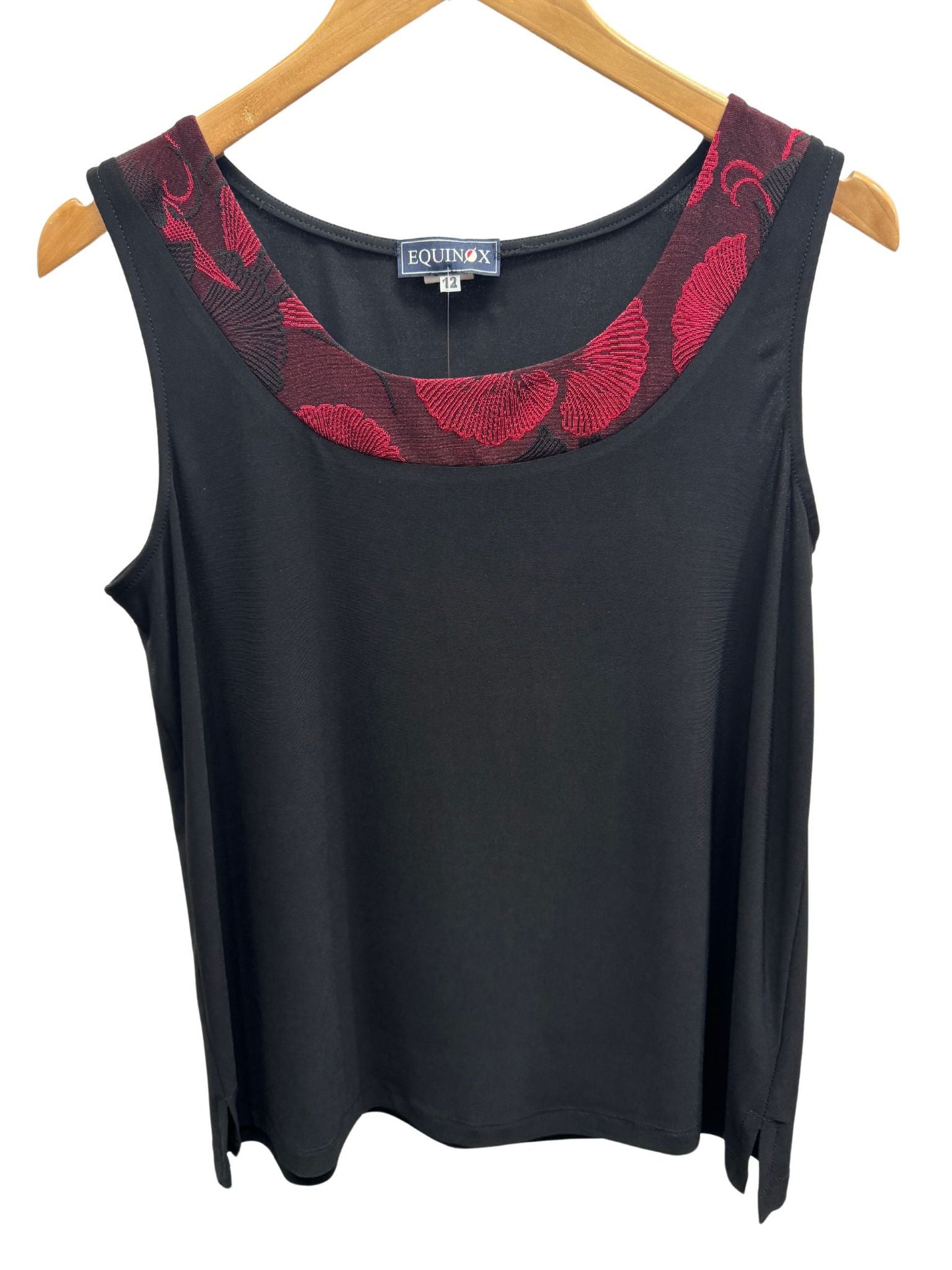 Floral Two way stretch Jacquard insert Shift Singlet Top #175 Red/Black