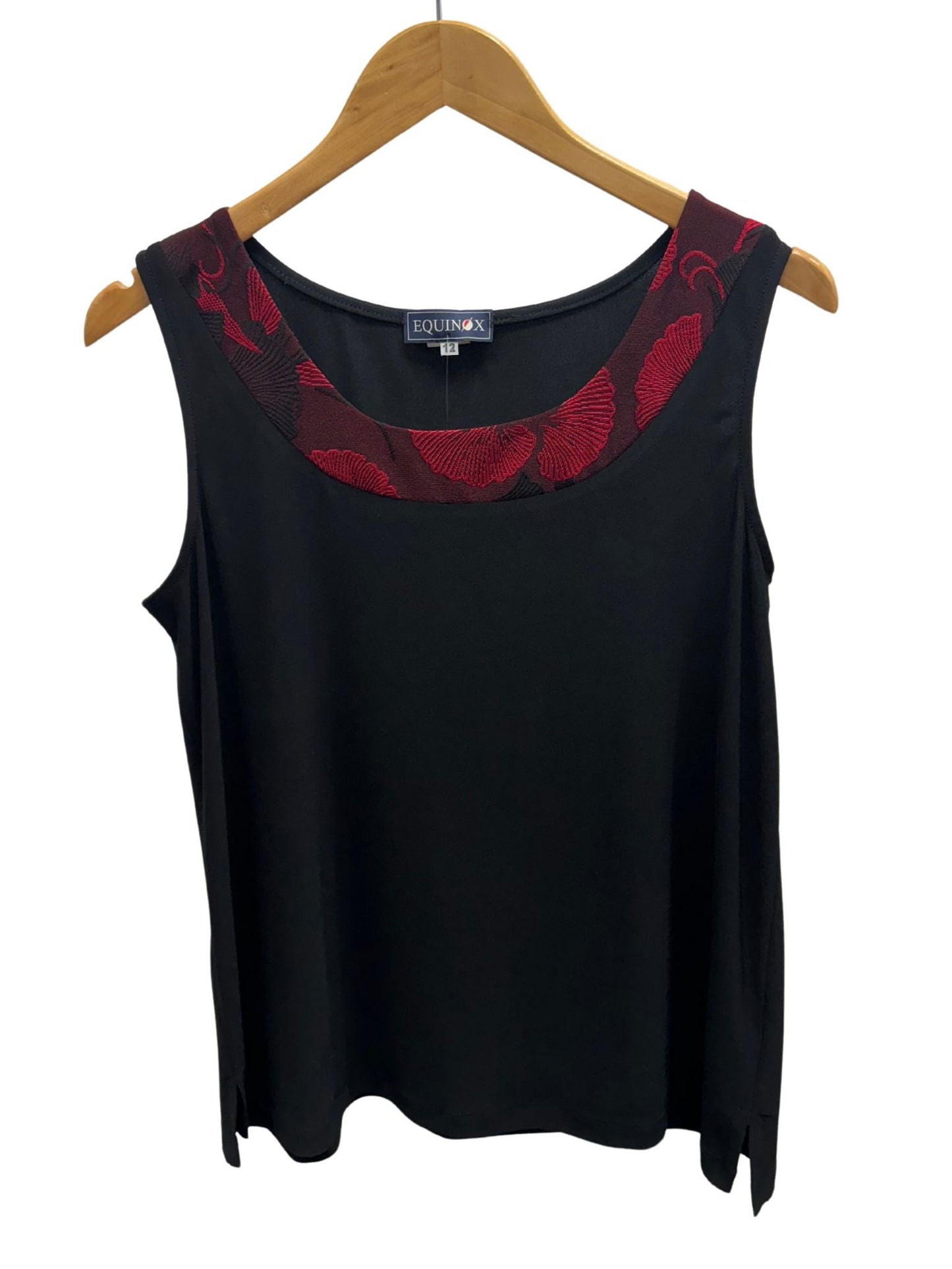 Floral Two way stretch Jacquard insert Shift Singlet Top #175 Red/Black