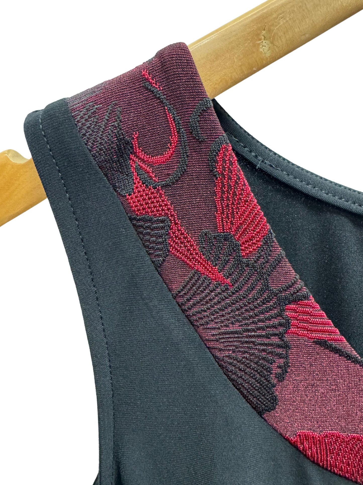 Floral Two way stretch Jacquard insert Shift Singlet Top #175 Red/Black