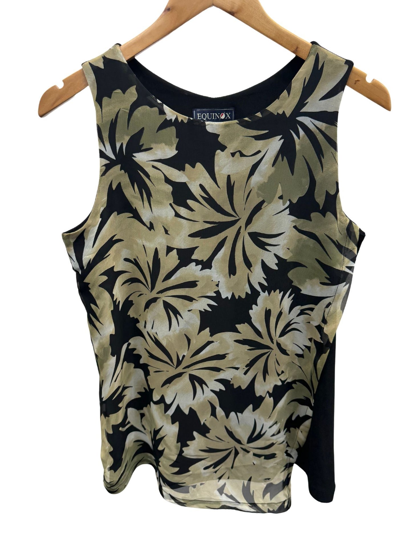 Golden Luxe Floral Shift Singlet Top with chiffon overlay #180 Latte