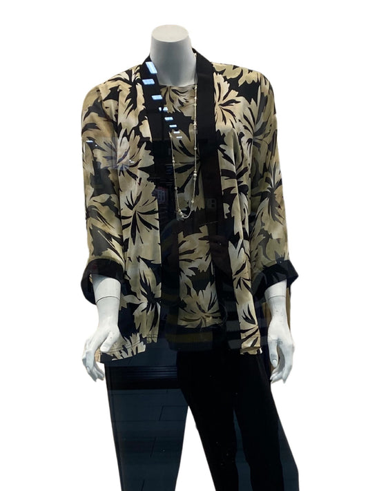 Golden Luxe Floral Shift Singlet Top with chiffon overlay #180 Latte