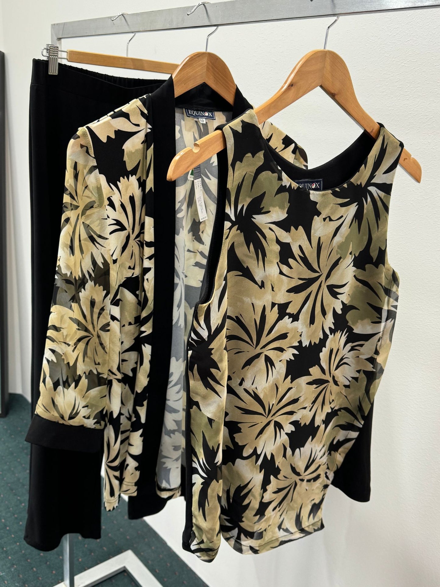 Golden Luxe Floral Shift Singlet Top with chiffon overlay #180 Latte