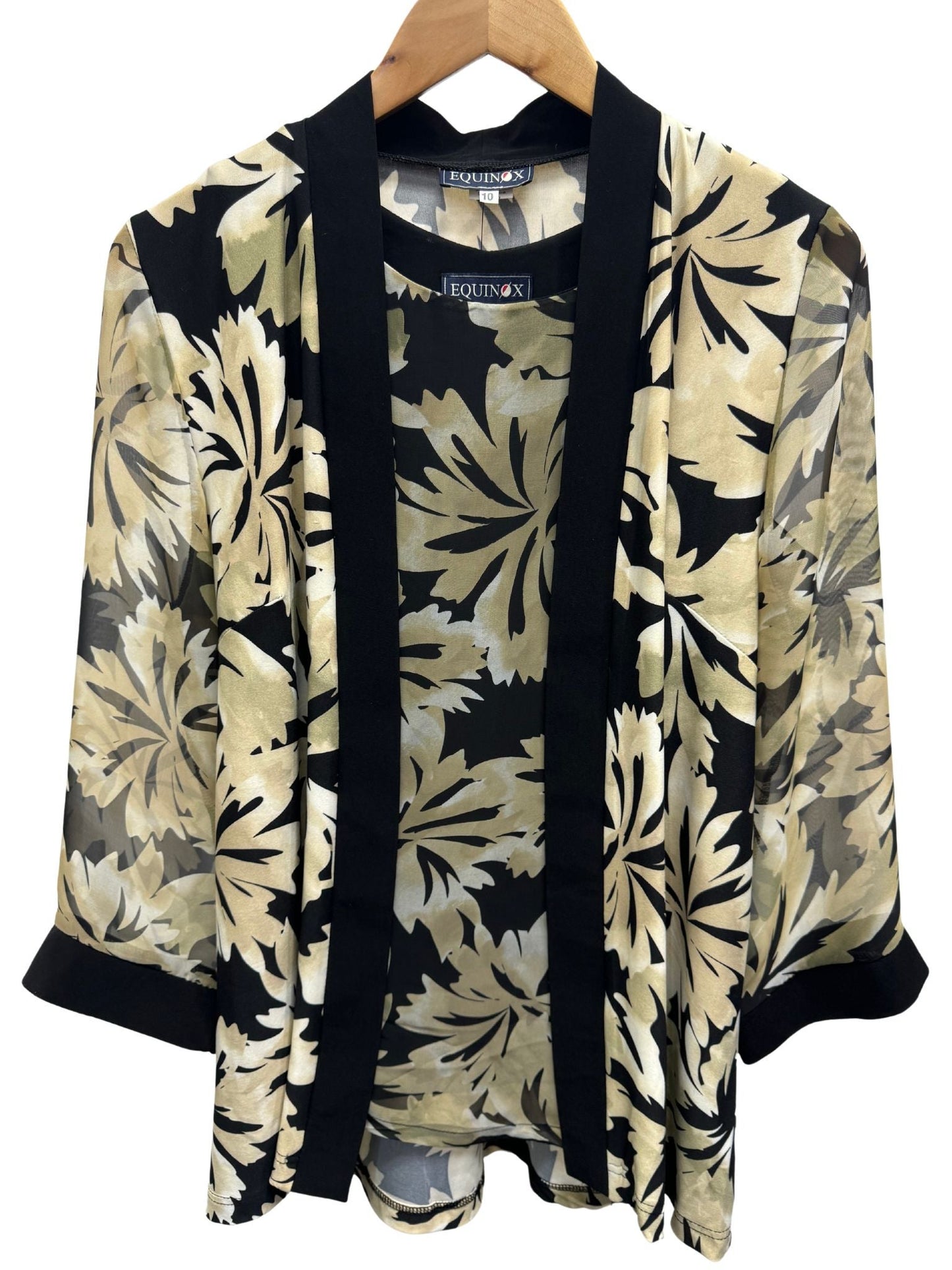 Golden Luxe Floral Shift Singlet Top with chiffon overlay #180 Latte