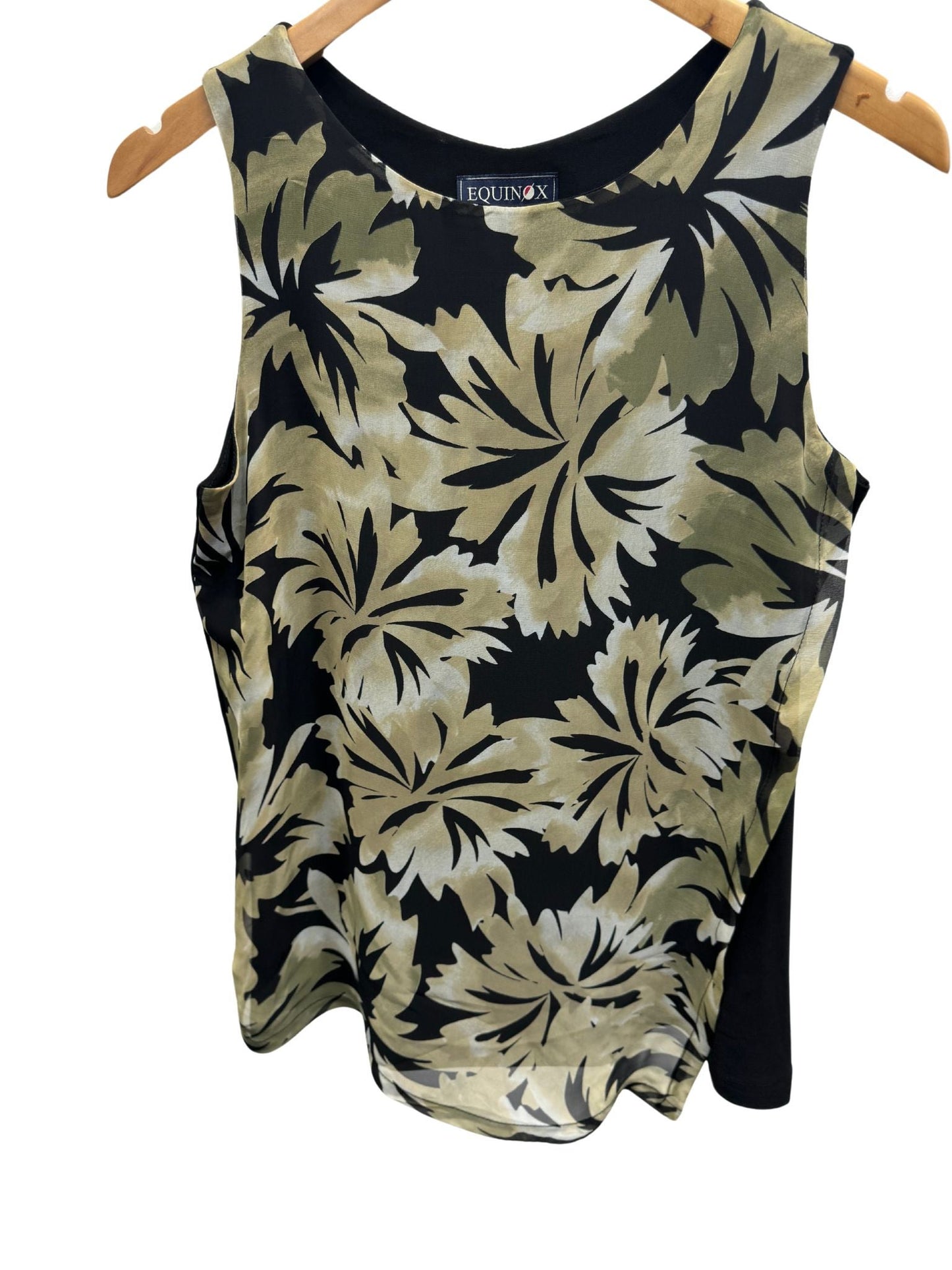 Golden Luxe Floral Shift Singlet Top with chiffon overlay #180 Latte