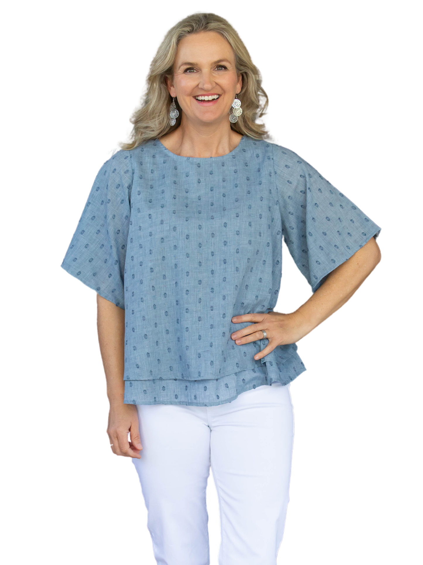 Layered Dobby Self coloured spot top #331 - Blue