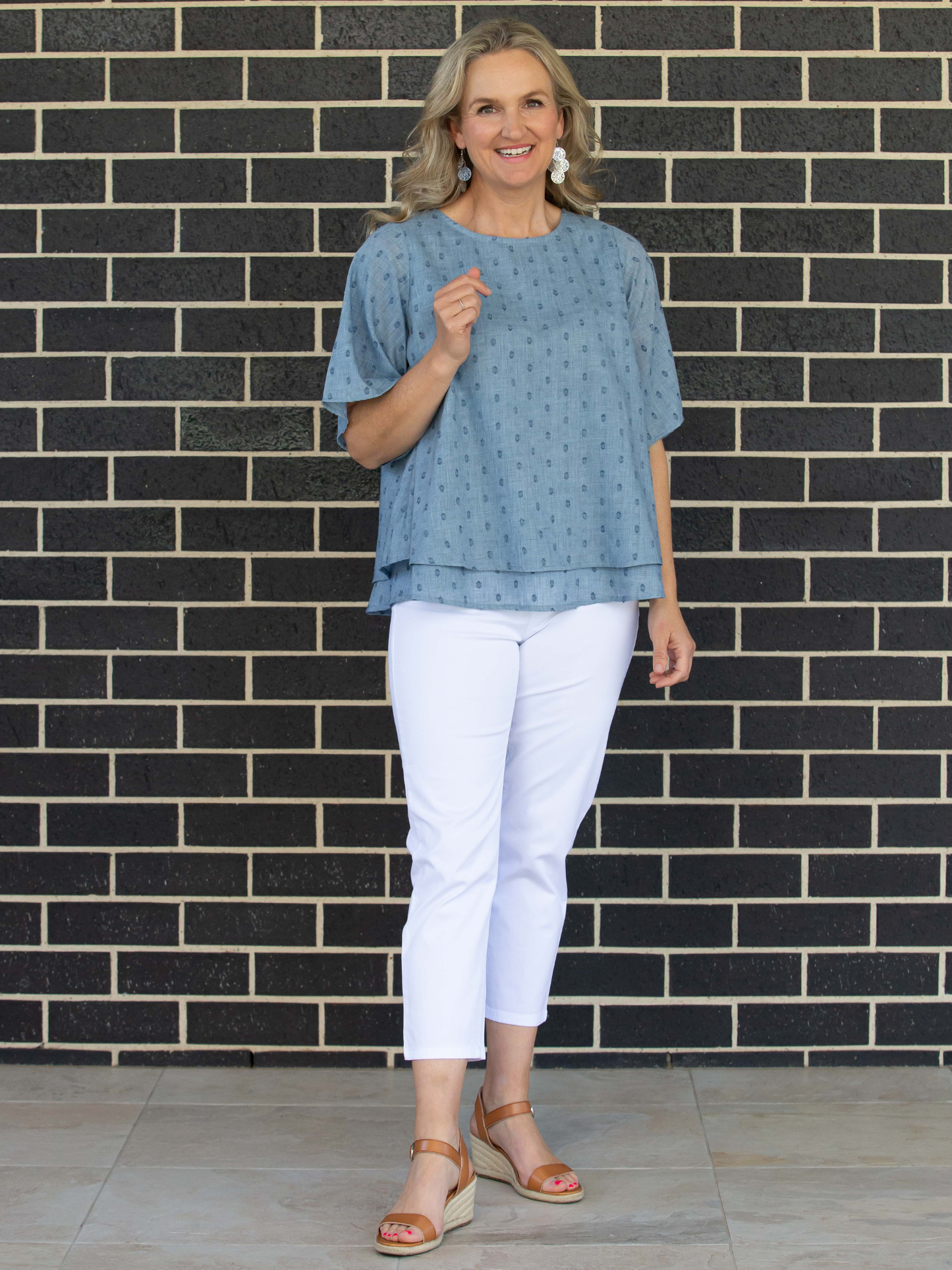 Layered Dobby Self coloured spot top #331 - Blue