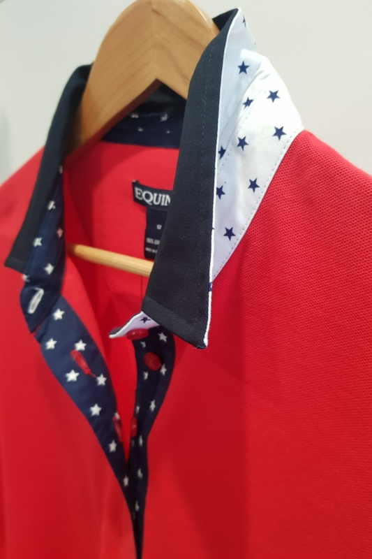 Short sleeve cotton piquet polo with contrast collar and star trim #28 - Red