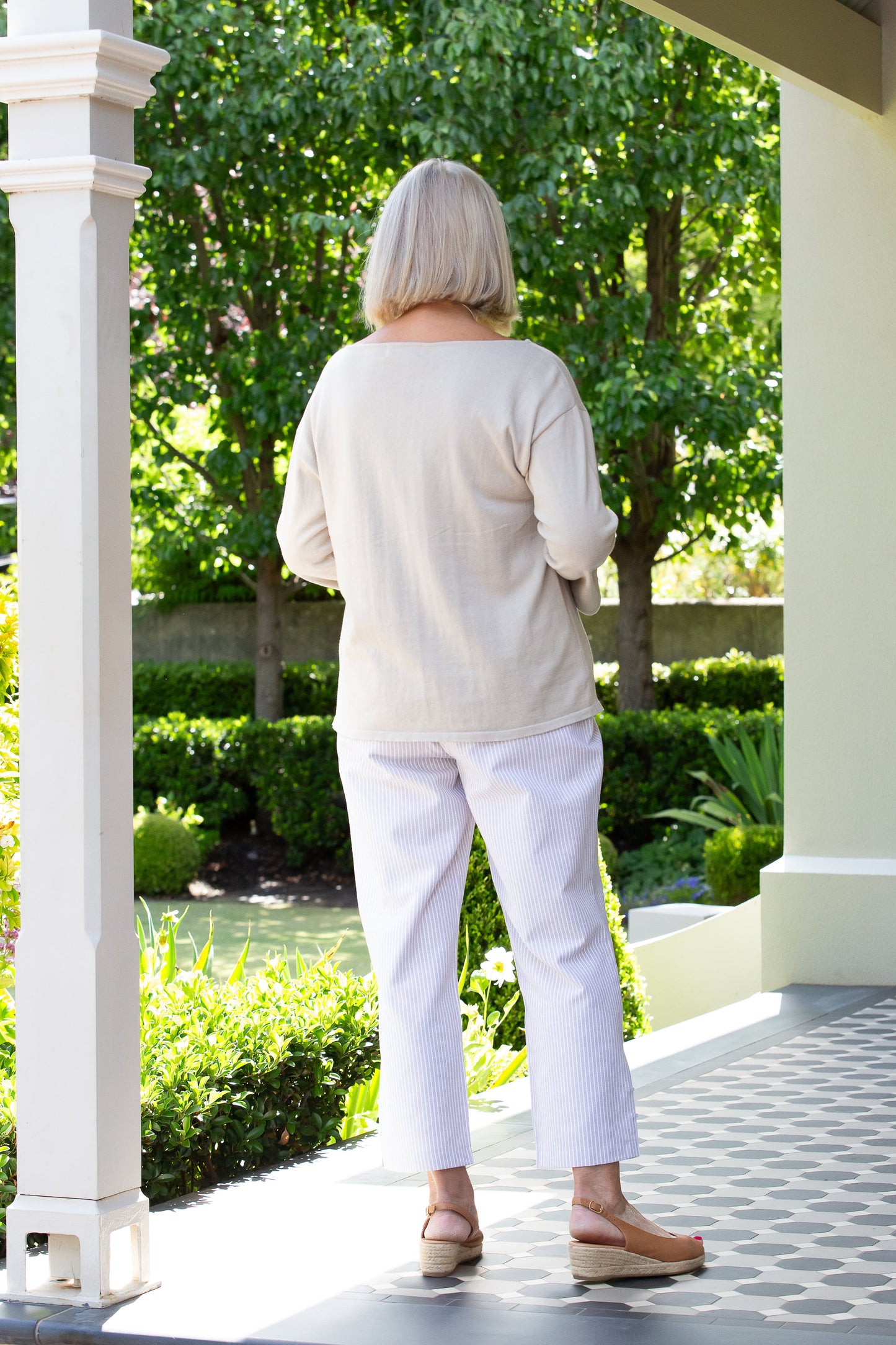 100% Cotton 3/4 Sleeve Textured Light Weight Summer Relaxed Knit #5004 - Natural
