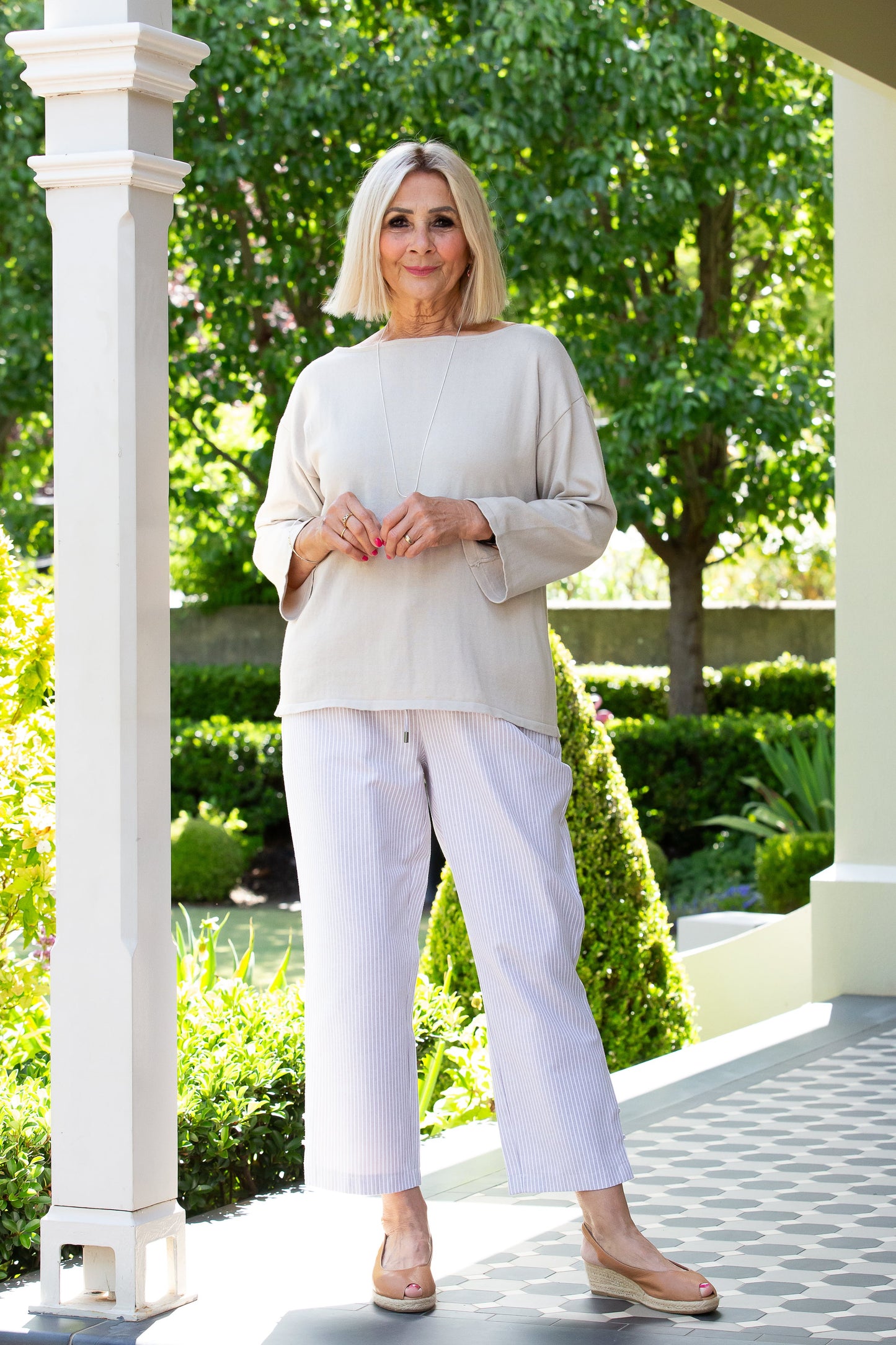 100% Cotton 3/4 Sleeve Textured Light Weight Summer Relaxed Knit #5004 - Natural