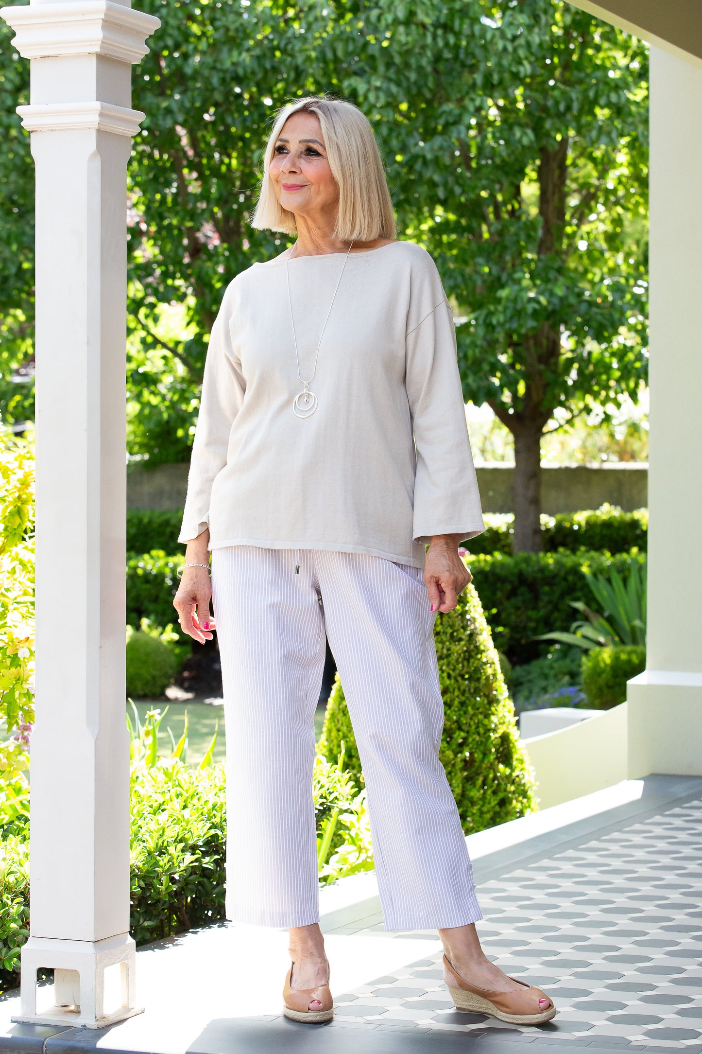 100% Cotton 3/4 Sleeve Textured Light Weight Summer Relaxed Knit #5004 - Natural