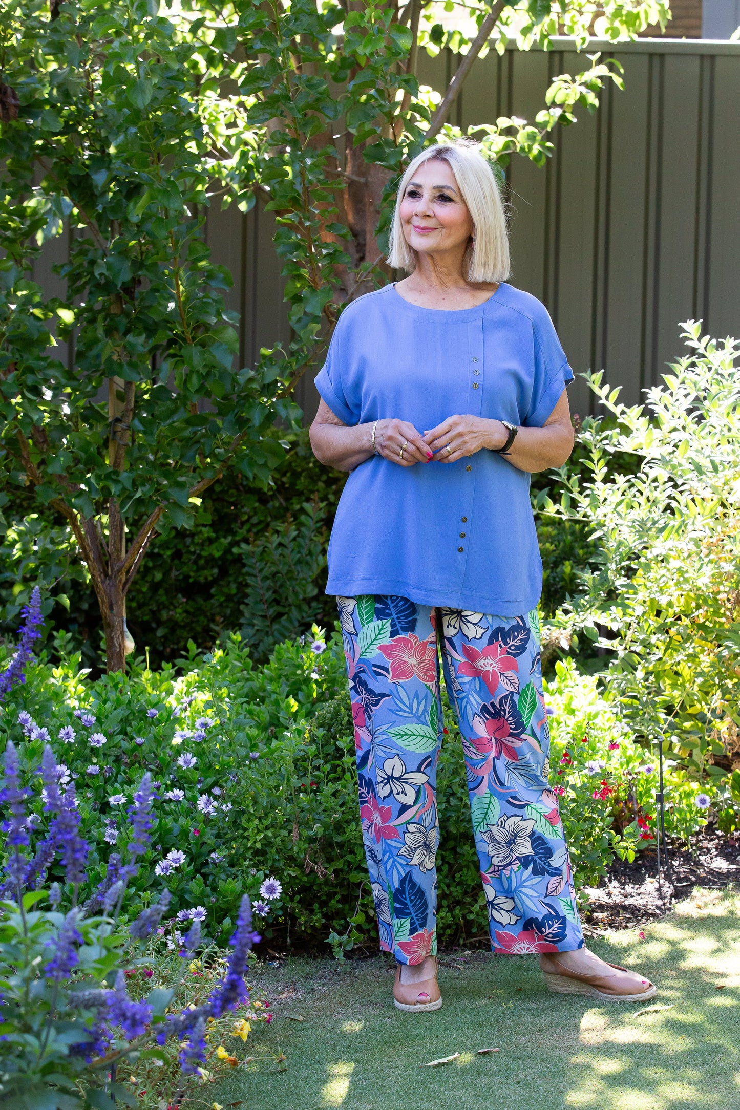 Cuffed short sleeve Top with button feature #317 - Blue