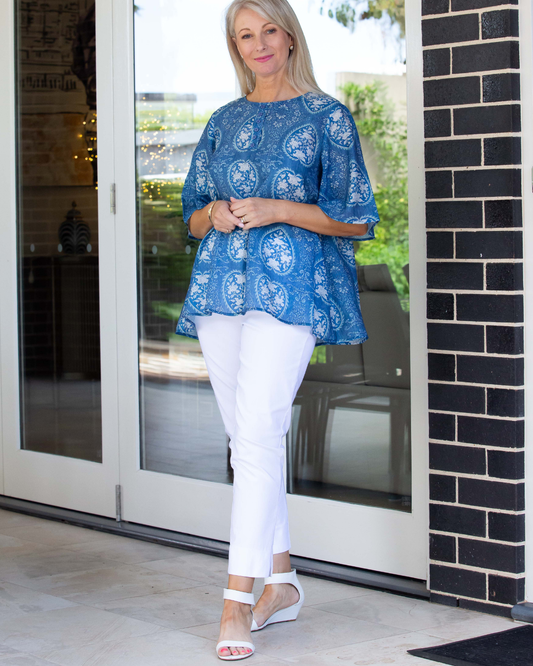 Flutter bell half sleeve Heart floral Print Relaxed top #391 - Heart