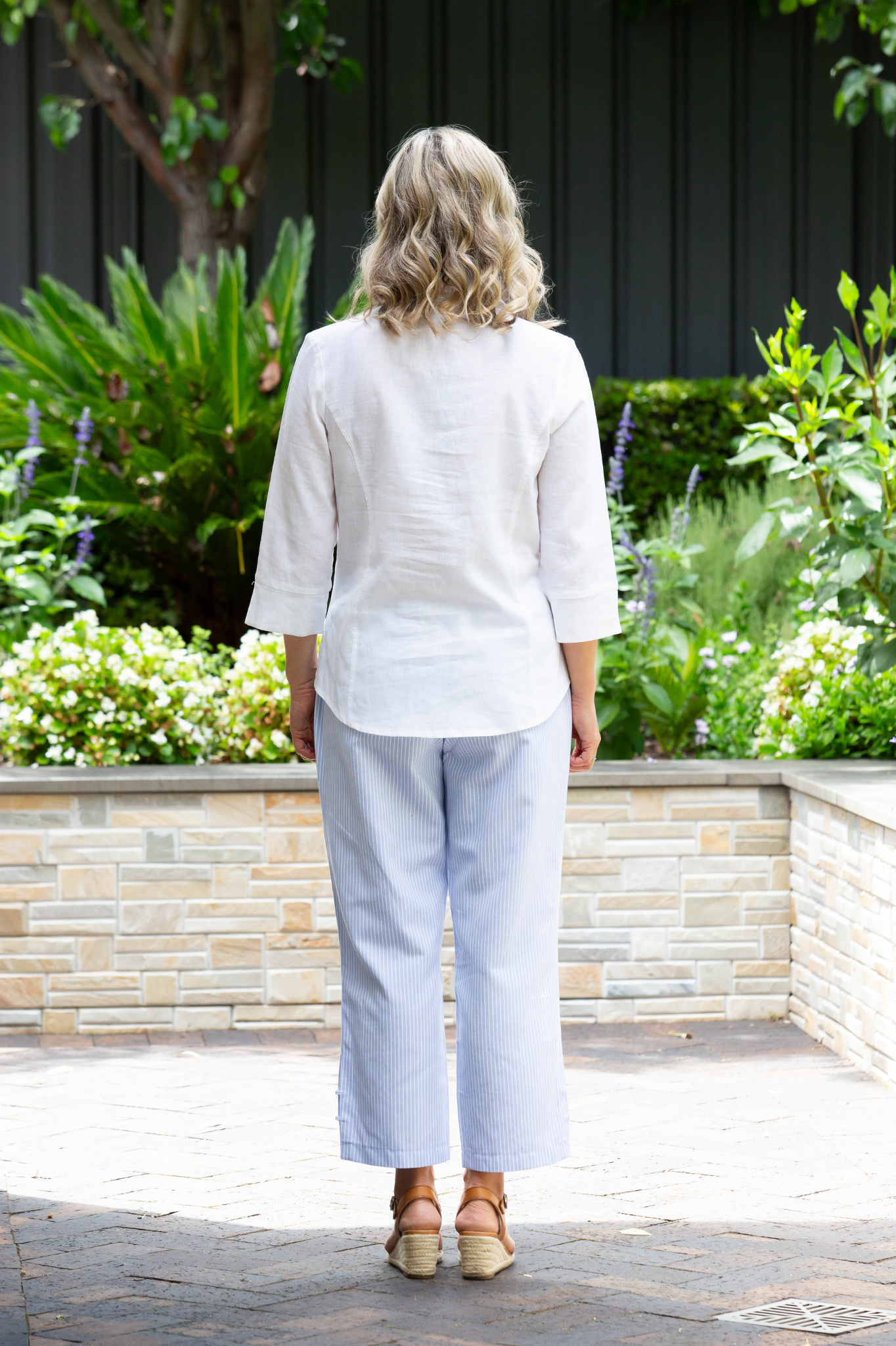 Semi-Fitted Linen Blend 3/4 sleeve shirt #3330 - White