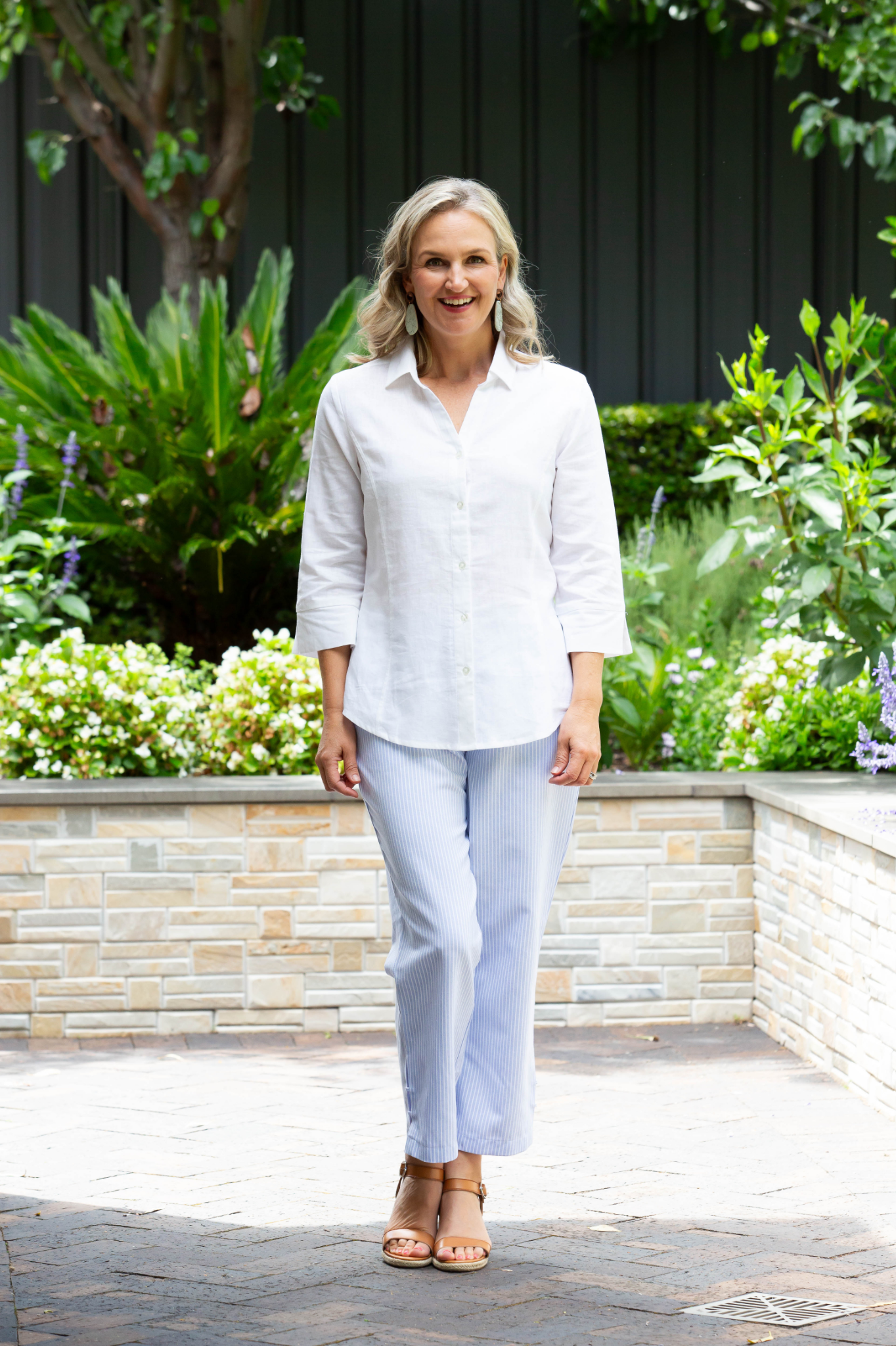 Semi-Fitted Linen Blend 3/4 sleeve shirt #3330 - White