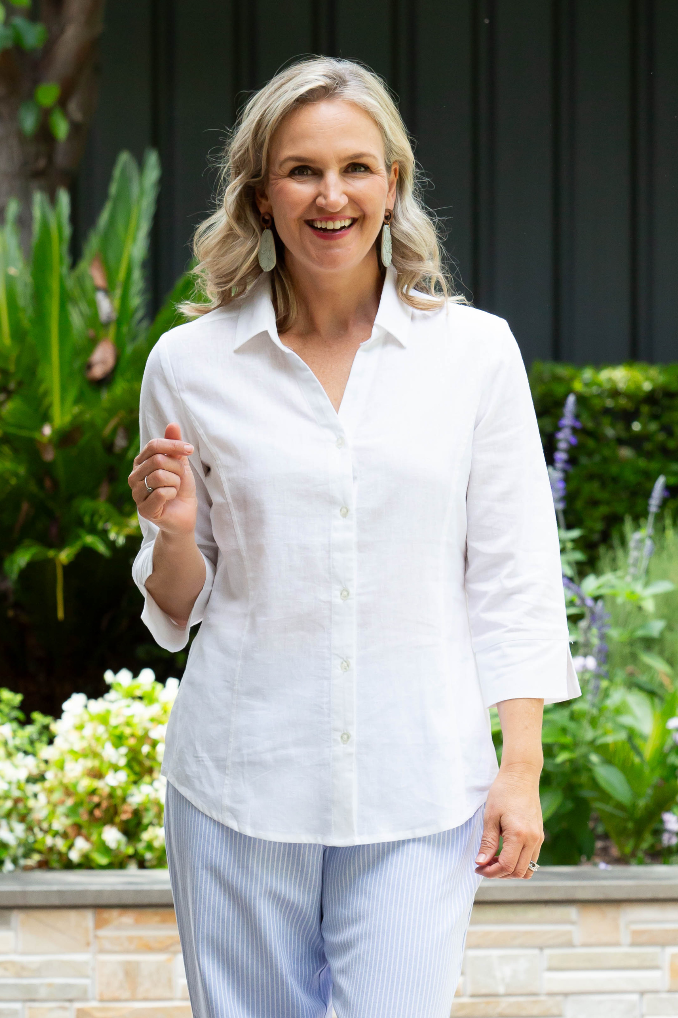Semi-Fitted Linen Blend 3/4 sleeve shirt #3330 - White