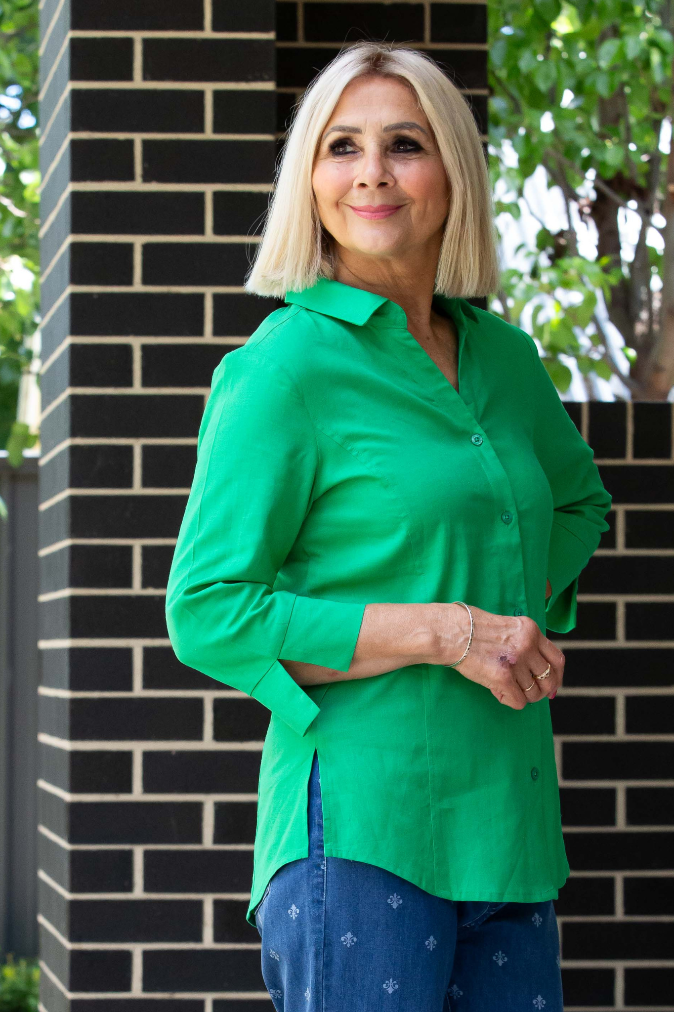 Semi-Fitted Linen Blend 3/4 sleeve shirt #3330 - Blue