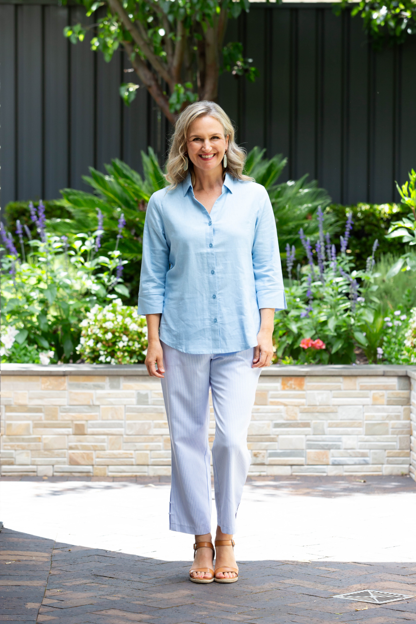 Semi-Fitted Linen Blend 3/4 sleeve shirt #3330 - Rose Pink
