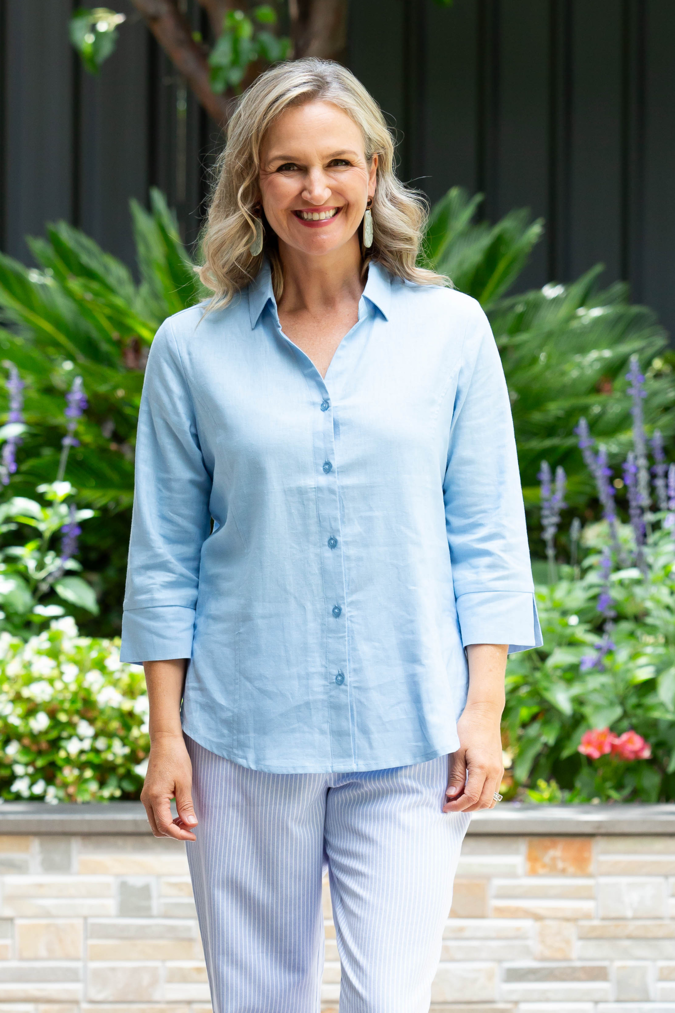 Semi-Fitted Linen Blend 3/4 sleeve shirt #3330 - Rose Pink