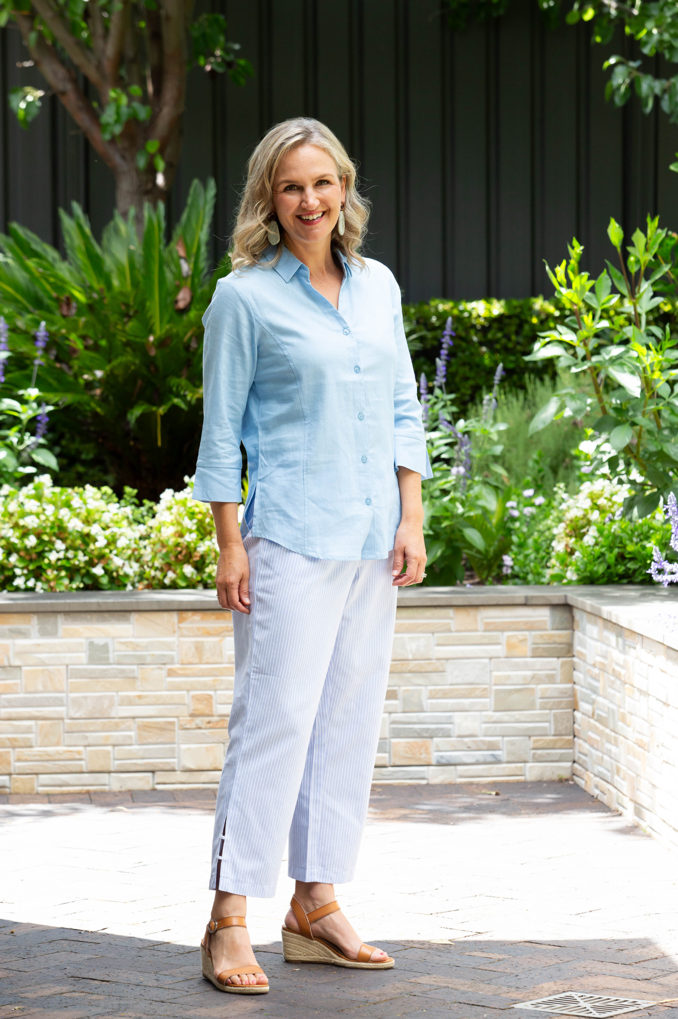Semi-Fitted Linen Blend 3/4 sleeve shirt #3330 - Rose Pink