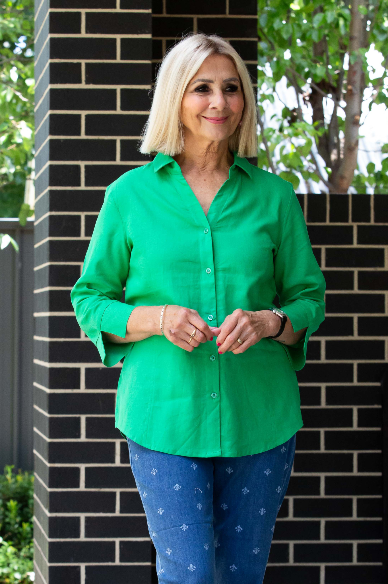 Semi-Fitted Linen Blend 3/4 sleeve shirt #3330 - Green