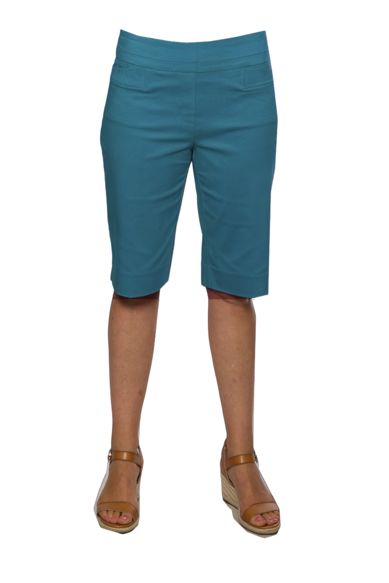 Pull on bengaline knee length short #6255 Peacock