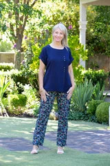 Leaf Berry Print Pull-on style pants #6280 - Leaf berry