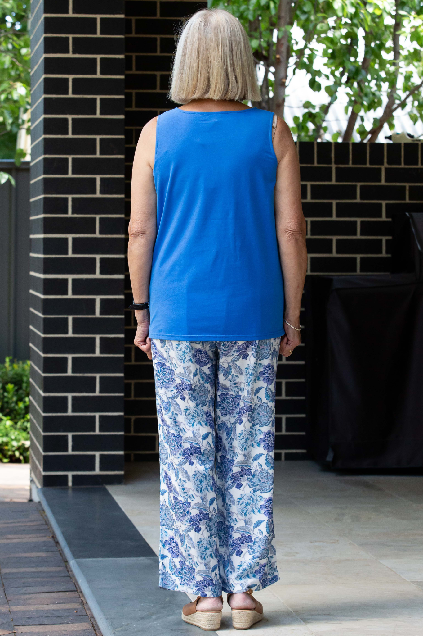 Smart casual 7/8 Length Floral Print Pull-on style pants #6541 - Blue