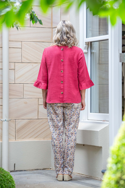 Smart casual button back feature top #543 - Rosewood